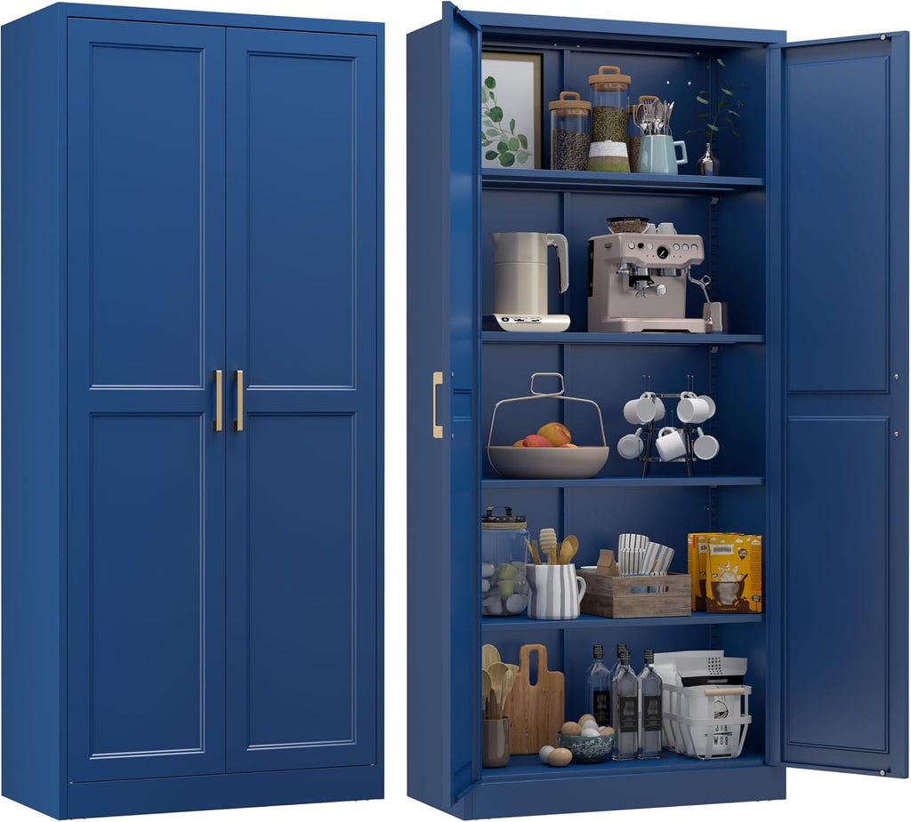 71' Metal Tall Kitchen Pantry Cabinet,Storage Cabinet with Doors and Adjustable Shelves,Modern Kitchen Hutch Cabinets,Freestanding Cupboard for Dining Room