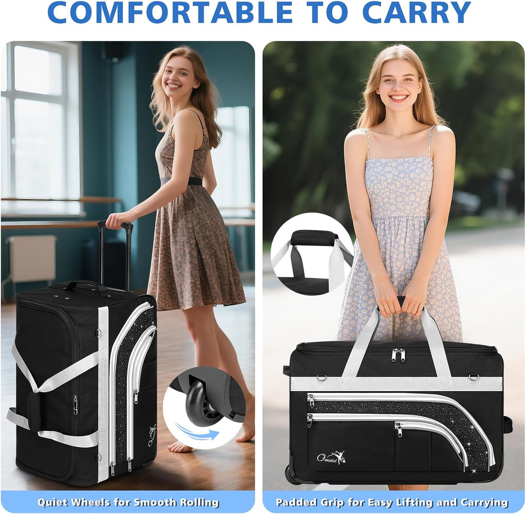 Dance Bag with Garment Rack, 28' Rolling Dance Suitcase Competition Duffle Bag with Garment Rack & Wheels | Versatile Compartments, Upgraded Stable System for Dance Shows, Travel, Cheer, Recital