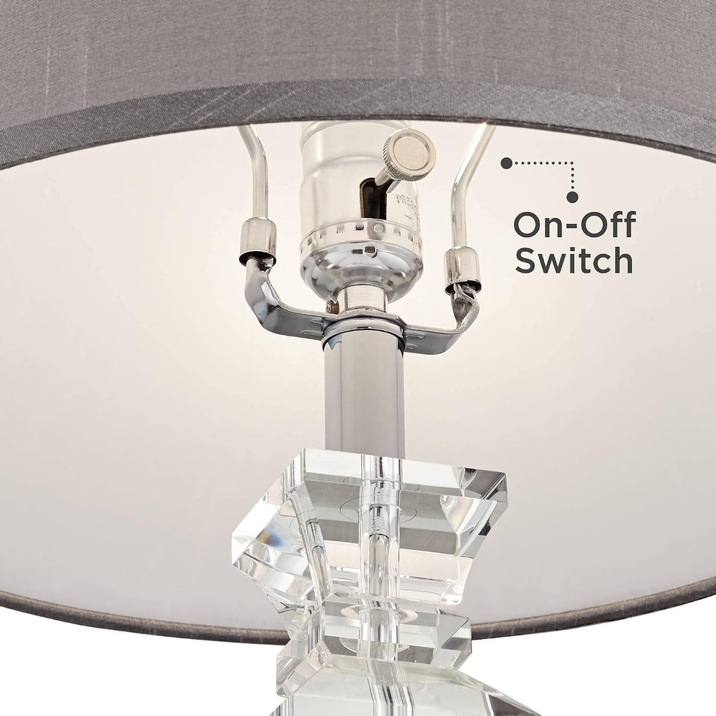 Vienna Full Spectrum Sherry Traditional Glam Luxury Table Lamp 25' High Clear Crystal Body Gray Tapered Drum Shade Decor for Living Room Bedroom House Bedside Nightstand Home Office Entryway Reading