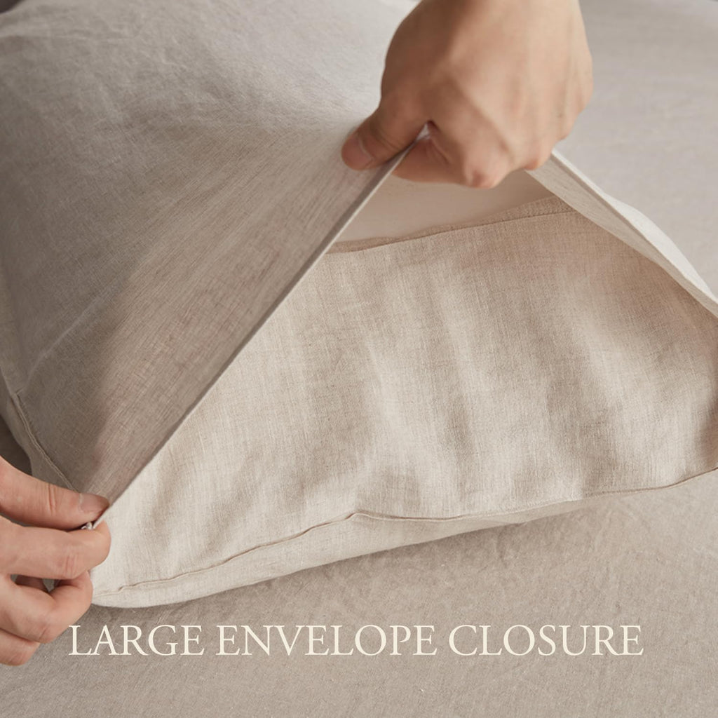 DAPU Pure Linen Sheets Set, 100% French Linen from Normandy, Breathable and Durable for Hot Sleepers, 4 Pcs Set - 1 Flat Sheet, 1 Fitted Sheet, 2 Pillowcases (Natural Linen, Full)