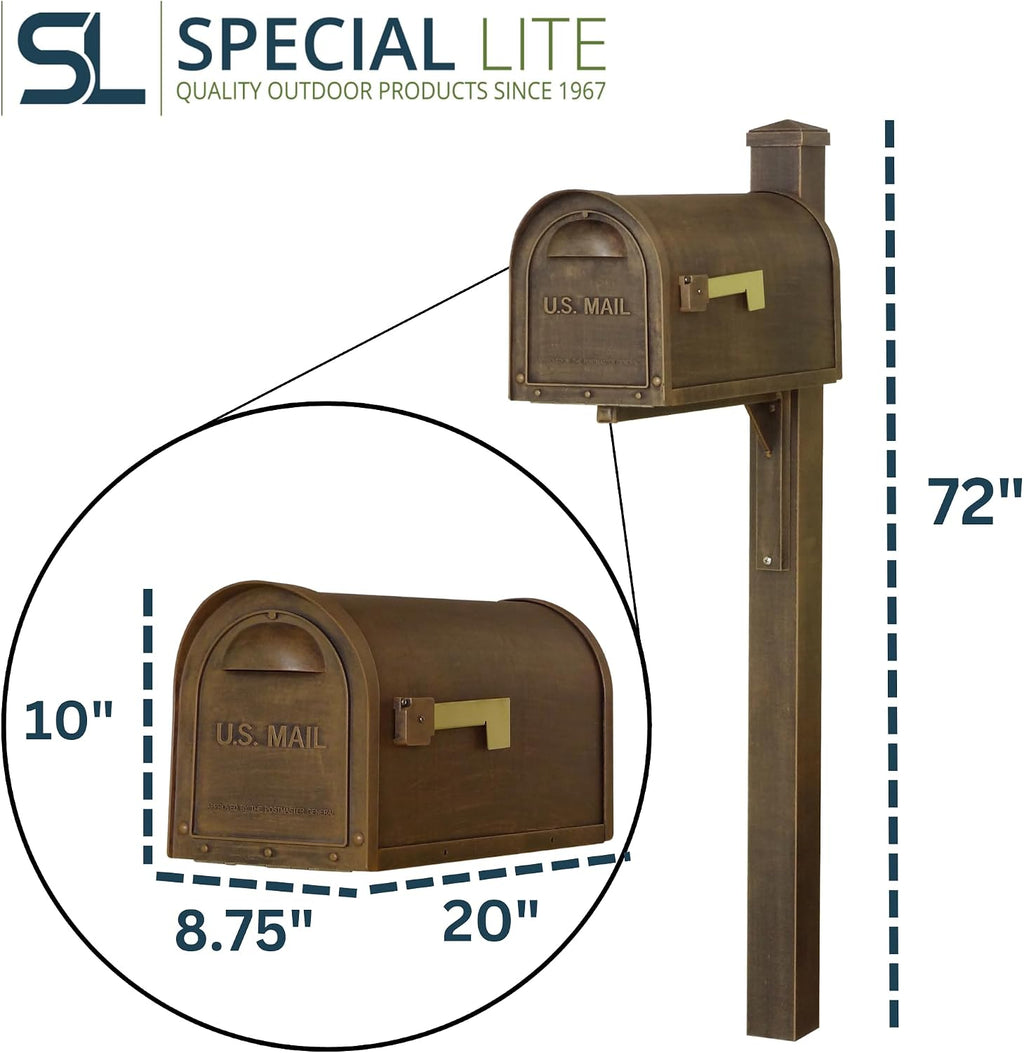 Special Lite Classic Curbside Mailbox with Wellington Post - Copper Aluminum Mailbox with Post - SCC1008_SPK720-CP