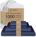 Threadmill Supima Cotton Sheets Queen, 1000 Thread Count Queen Sheets for Queen Mattresses, 4 Piece Luxury Bed Sheets, Sateen Weave Hotel Quality Sheet with Elasticized Deep Pocket, Folkstone Blue