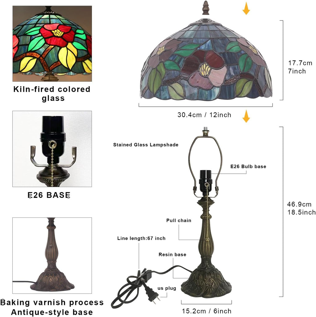 Tiffany Table Lamp, Crabapple Flower Style Stained Glass Lamp, 12X12X19 Inch Vintage Lamp, Living Room Bedroom Decor Desk Lamp