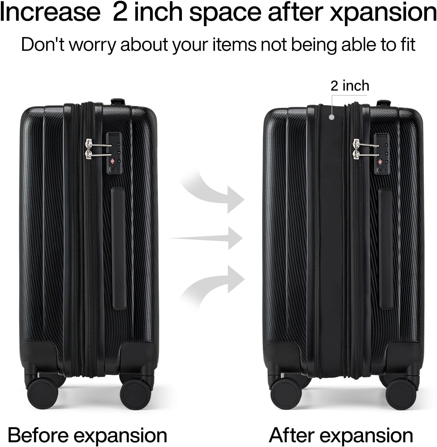 Hanke Expandable Hard Shell Luggage Sets 2 piece Carry on Luggage with Wheels Suitcases Lightweight Checked Travel Luggage Rolling Large Suitcase Travel Luggage Bag Woman Men 20/29 Inch(Jet Black)