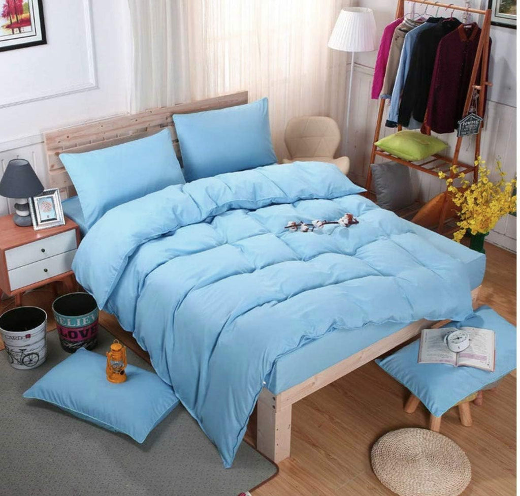 Soft 1000 TC Goose Down Alternative Egyptian Cotton Comforter Set (Comforter + 2 Pillow Cases) 400 GSM Over-Size Queen Light Blue 98'' x 98''