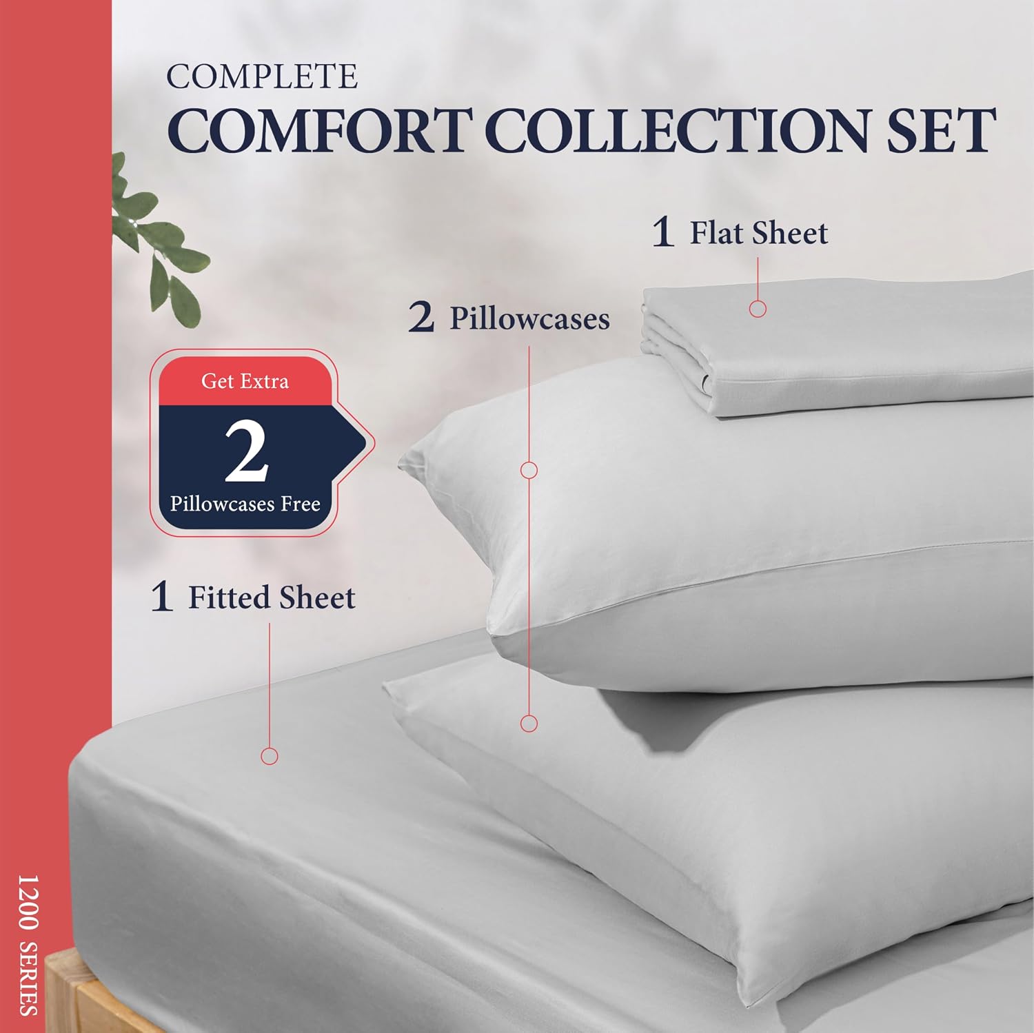 100% Egyptian Cotton King Size Sheets Set - Luxury 1200 Series Signature Collection Egyptian Cotton Sheet (4 PC, Light Grey), Soft Cooling, Sateen Weave, 17' Deep Pocket Hotel Bed Set