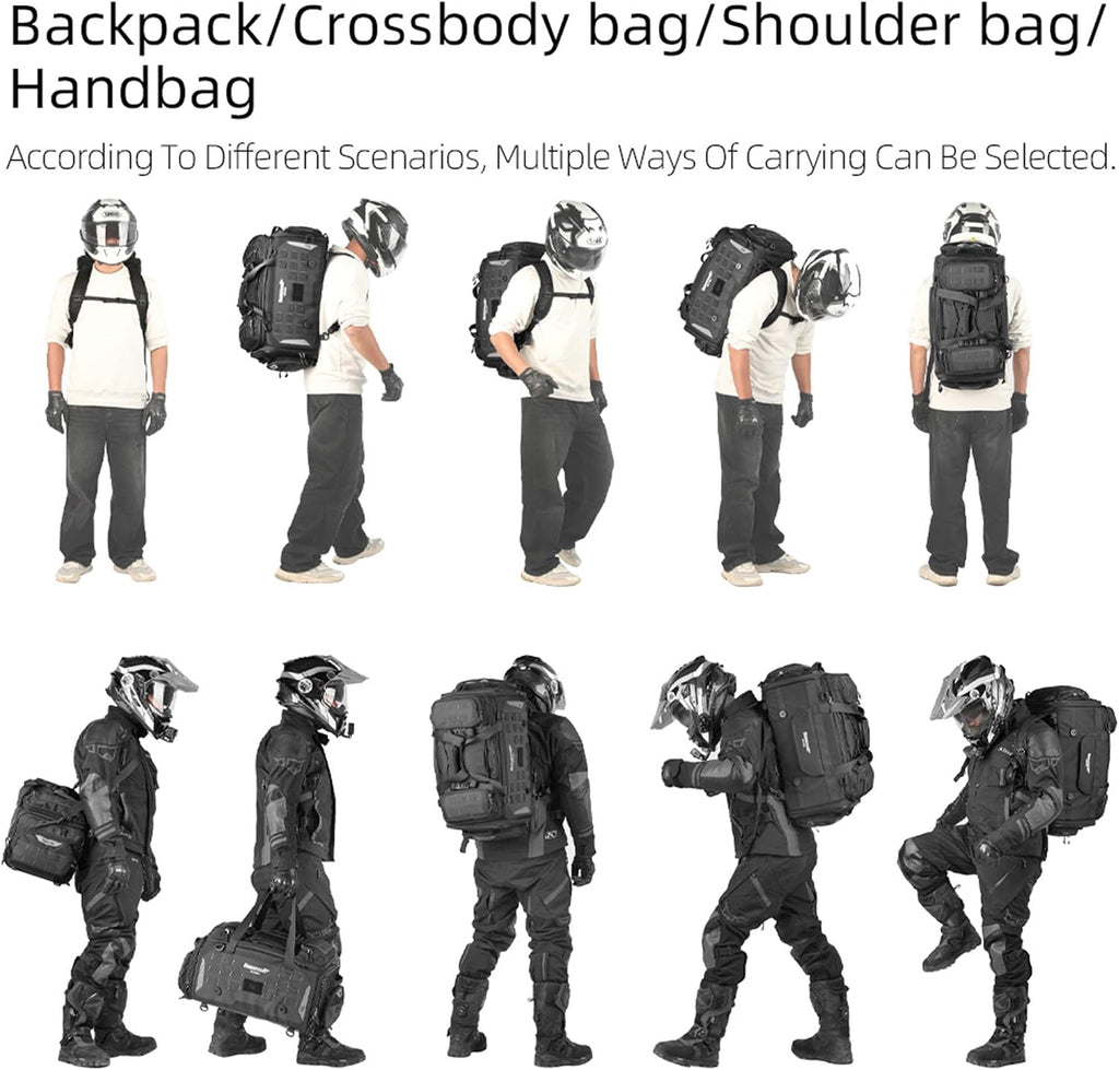 Rhinowalk Motorcycle Tail Bag - Expandable 50-70L Travel Luggage, Sport Saddle Bag, Waterproof Helmet Bag with Rain Cover, Backpack & Molle System-Black