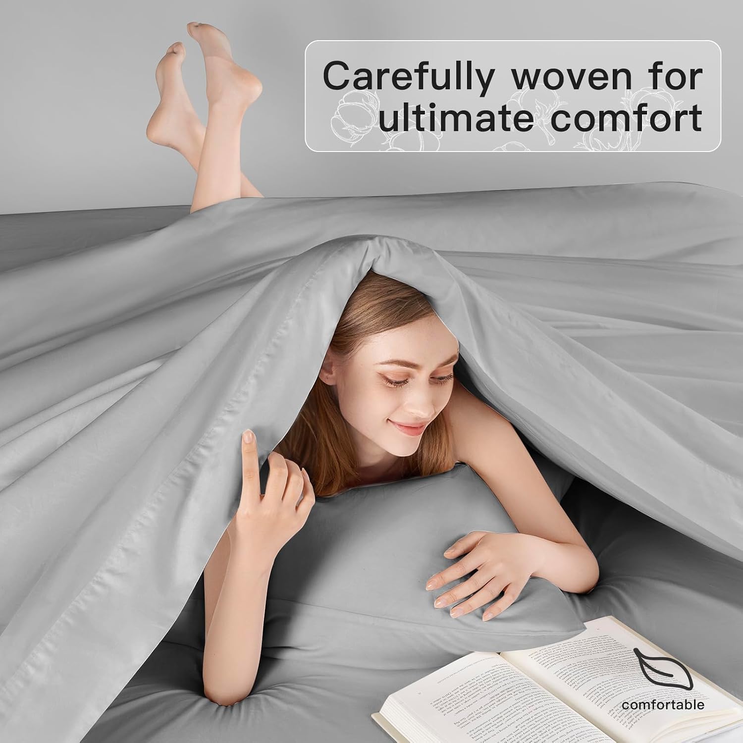 100% Egyptian Cotton 1200 Thread Count Sheets Set,Queen Size Bed Sheet 4 Piece Sets,16 inches Deep Pocket,All Season,Bedding Super Soft (Grey)