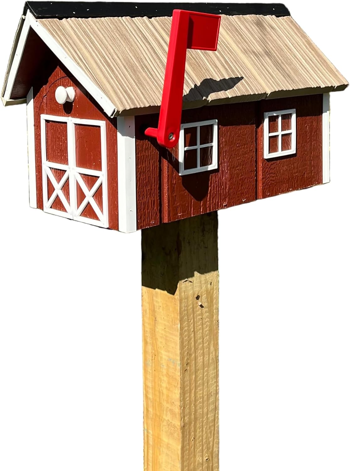 Red Wooden Barn Mailbox with a Durable Vinyl Shake Roof | Amish Made | Unique Mailbox | SB201