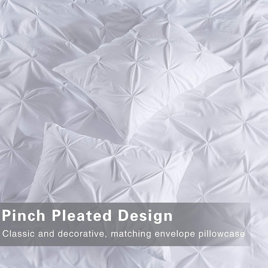 Pinch Pleated 3pc Duvet Cover Set 100% Egyptian Cotton 1000 Thread Count Zipper & Corner Ties Rectangle Pattern Decorative Pillow Shams (Alaskan 132x120, Pure White Solid)