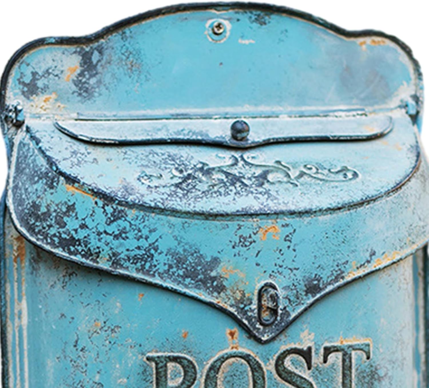 MELPHI Vintage Wall Mailbox, Metal Mailbox Large Capacity, Vintage Post Box with Cover, Wall Mount Mail Box for Garden, Outside, Coffee, Shop, Rustic Farmhouse (Color : Blue)