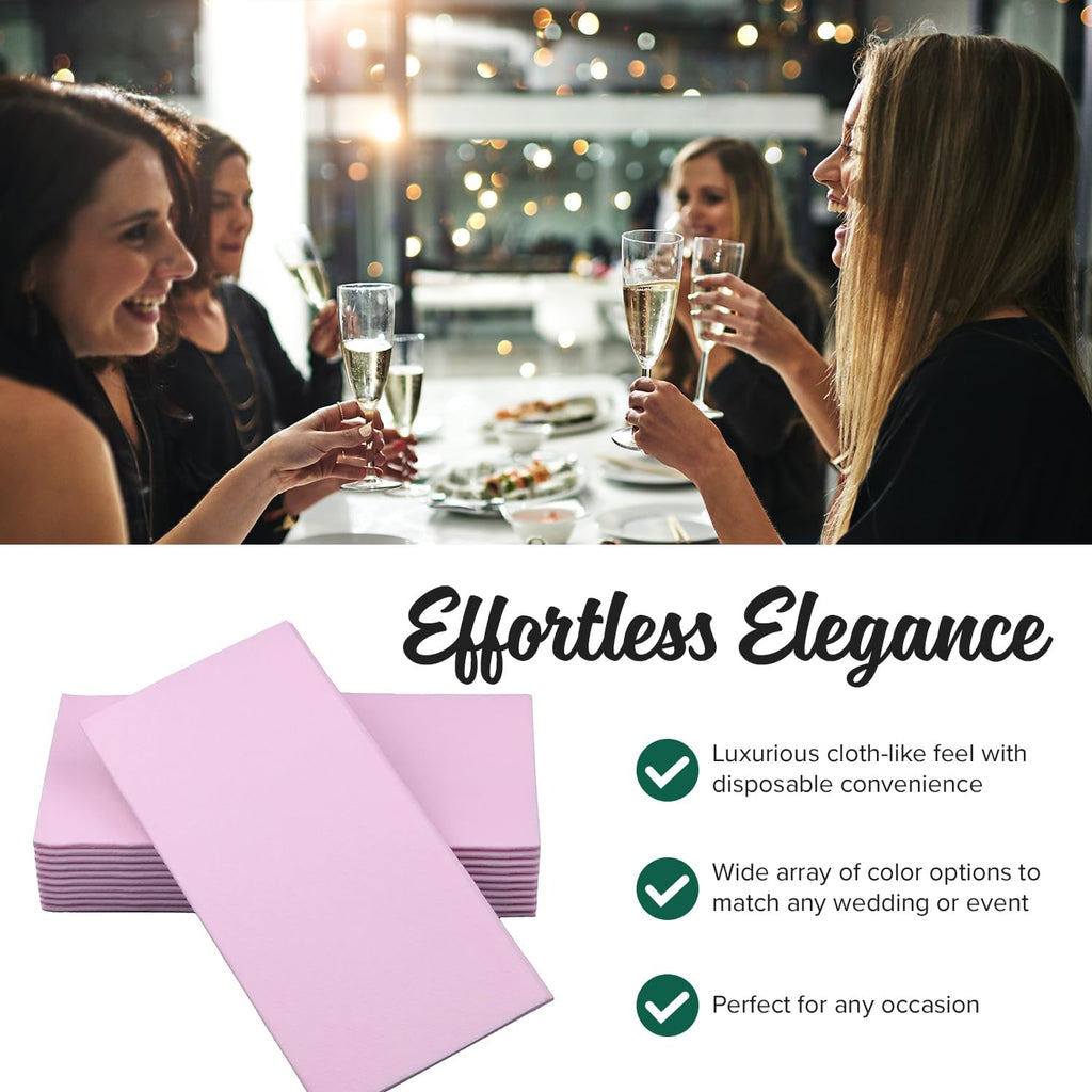 SimuLinen Blush Pink Linen Feel Disposable Dinner Napkins - Cloth-Like Kosher Napkins for Celebrations, Weddings, and Showers, 16'x16', Box of 300