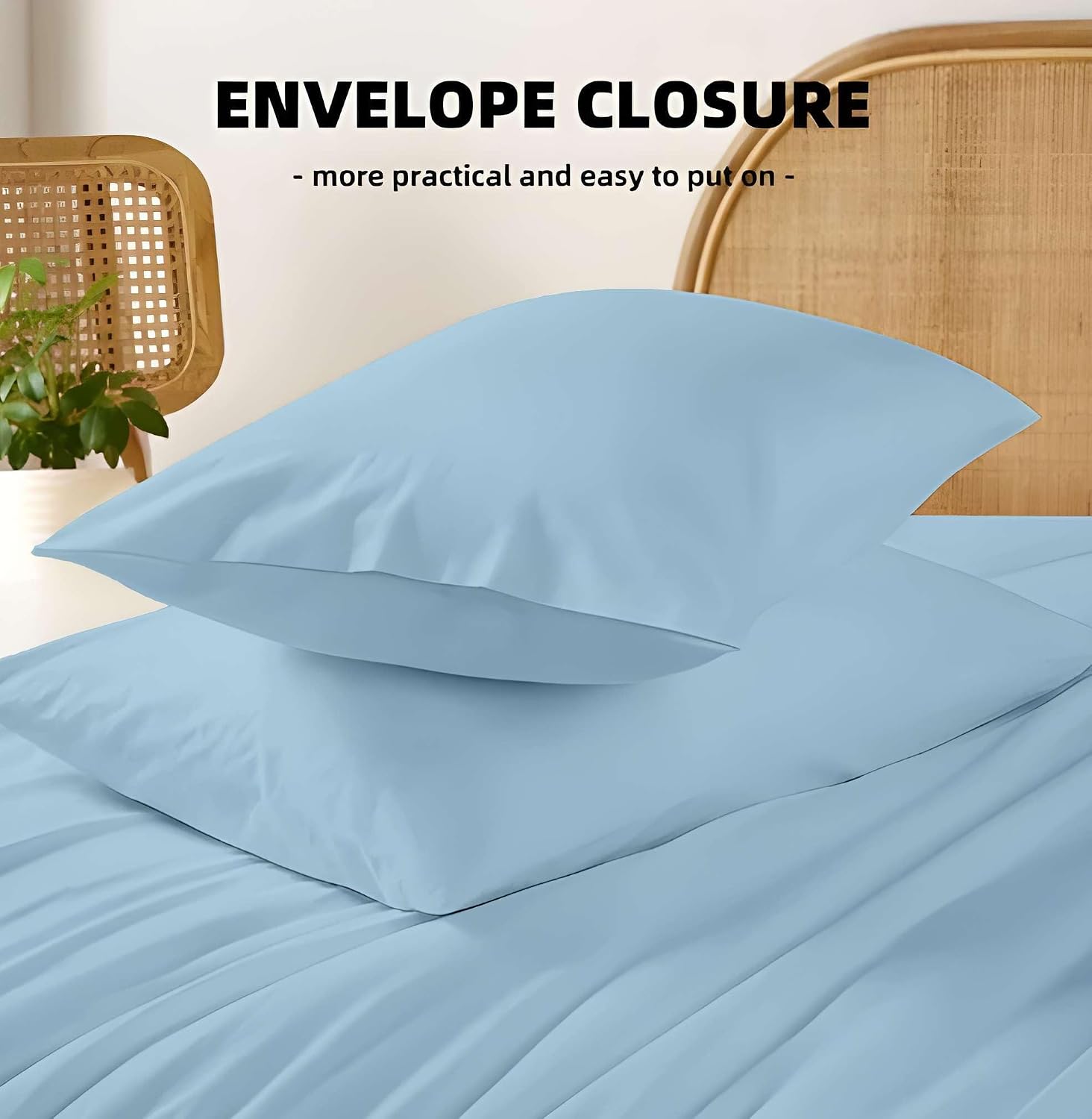 SlumberWell Top Split King Sheets Sets for Adjustable Beds, Half Split King Sheet Sets for Adjustable Beds 18' Deep Pocket, 34' Split Top Sheets Giza Cotton Sheets, Light Blue Solid