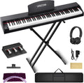 UISCOM 88 Key Digital Piano Keyboard for Beginners - Full Size Semi Weighted Wooden Electric Piano Set with Stand, Triple Pedal, Headphone,Carry Bag - Supports USB-MIDI Connecting (Wood Grain Black)