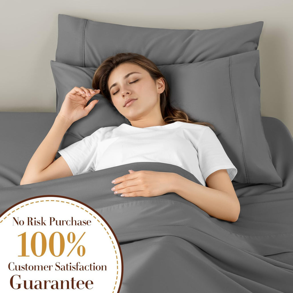 1200 Thread Count Cotton Sheets, 100% Egyptian Cotton Sheet for Queen Size Bed,Very Smooth Soft with 18' Deep Pocket Sheets 4-Pc Sets (Charcoal Grey, Queen)