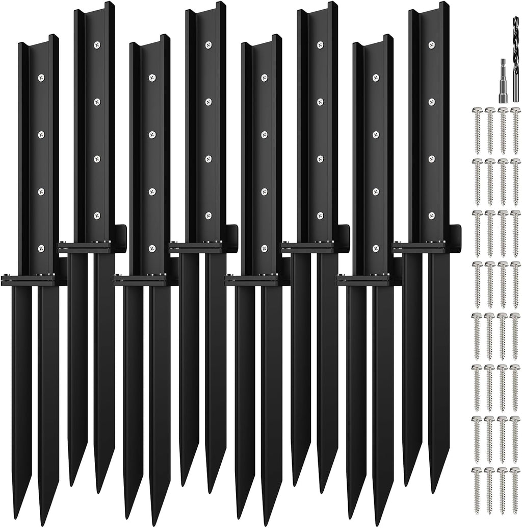 Thickened Fence Post Repair Anchor Kit, Heavy Duty Steel Fence Post Repair Stakes, Repair Tilted and Broken Wooden Post Support(8Pack/Black)