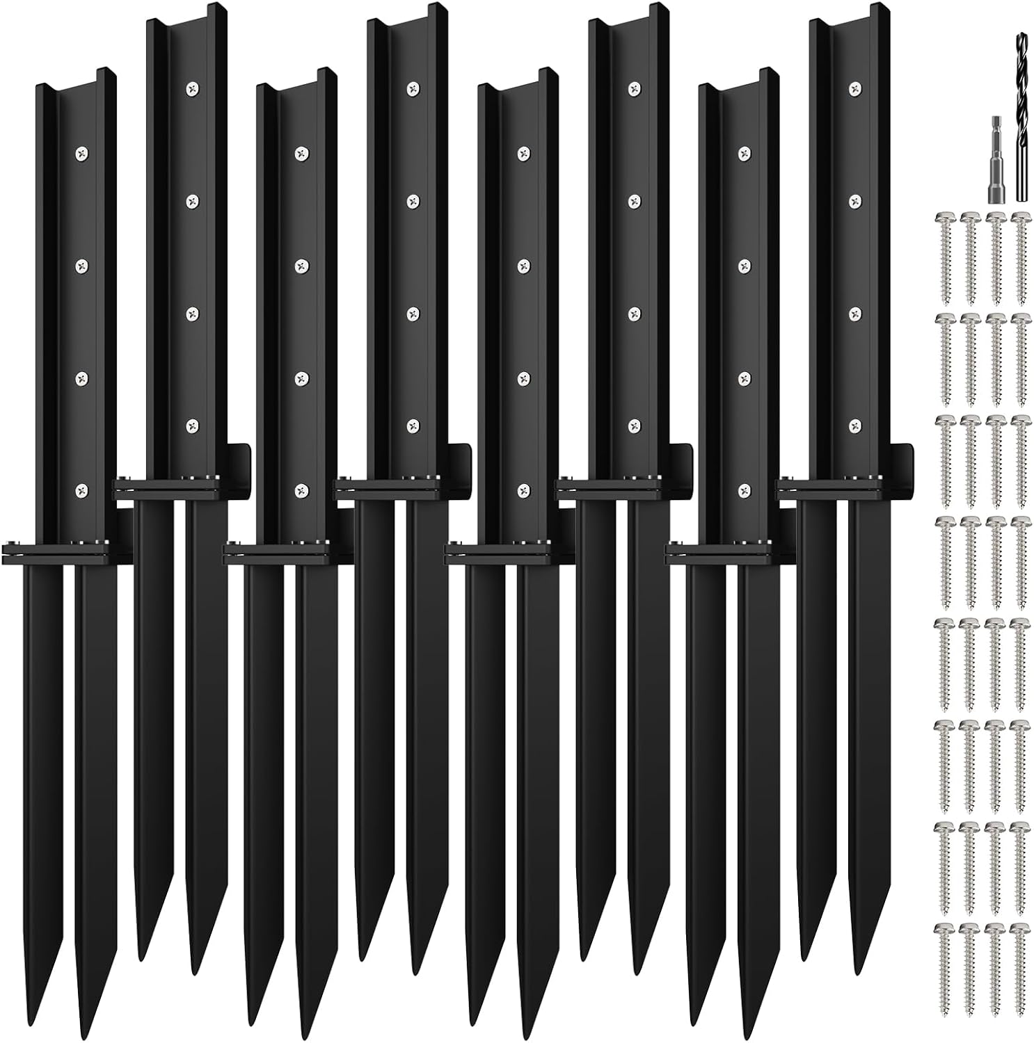 Thickened Fence Post Repair Anchor Kit, Heavy Duty Steel Fence Post Repair Stakes, Repair Tilted and Broken Wooden Post Support(8Pack/Black)