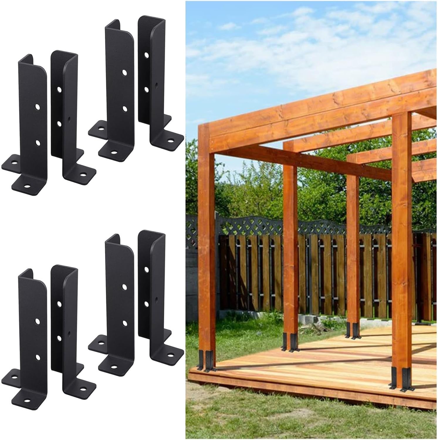 4x4 Concrete Post Anchor for Flexible Fence Post Holder, Adjustable Metal Base with Installation Kit - Fits 1.5X1.5 2x2 2x4 4x6 Wooden Mailbox Railing Posts