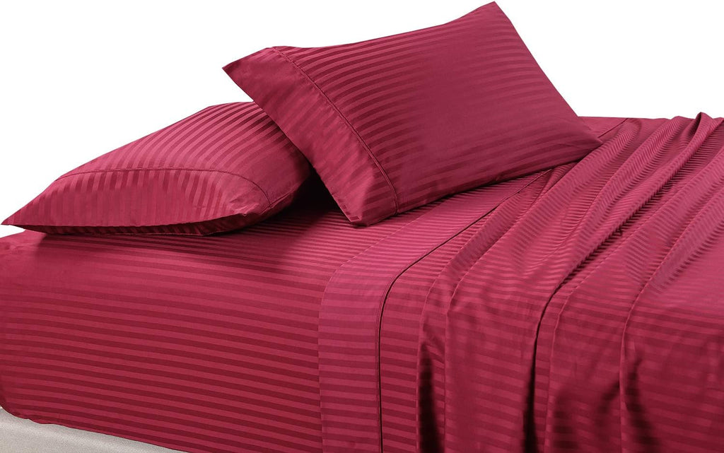 Breathable Luxury Bedding ! 800 Thread Count 100% Egyptian Cotton Queen Size 4 Piece Sheet Set Fit 15' Inch to 18' Inch Deep Pocket Stripe. Burgundy