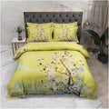 Egyptian Cotton Bedding Queen King Size 4Pcs Birds and Flowers Leaf Gray Shabby Duvet Cover Bed Sheet Pillow Shams,Cotton Duvet