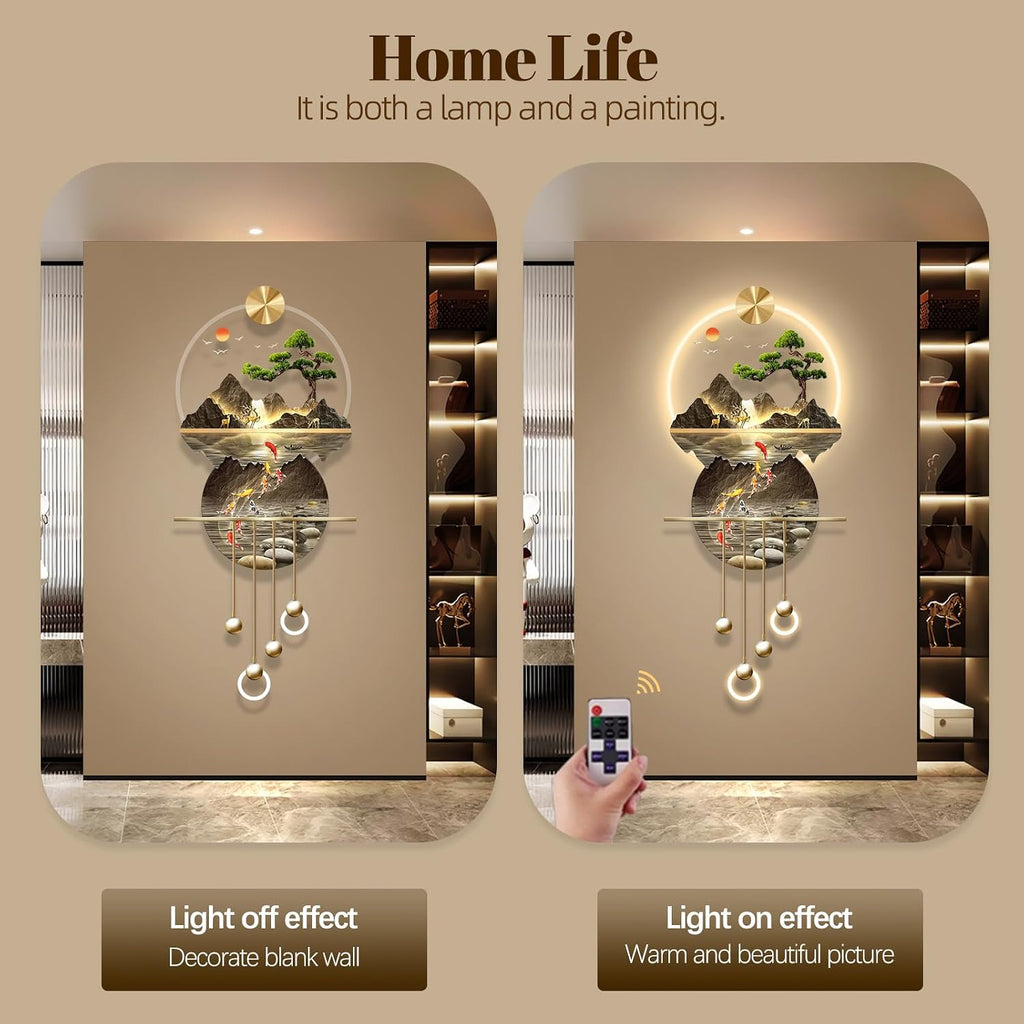 LED Light Decor Wall Art, 3D Art Wall Decor with Light, Decors Walls Sculptures Large 3D Art, Decors Walls Sculptures Lighting Modern, Plug-in Power Supply, Gold T, 23x53IN