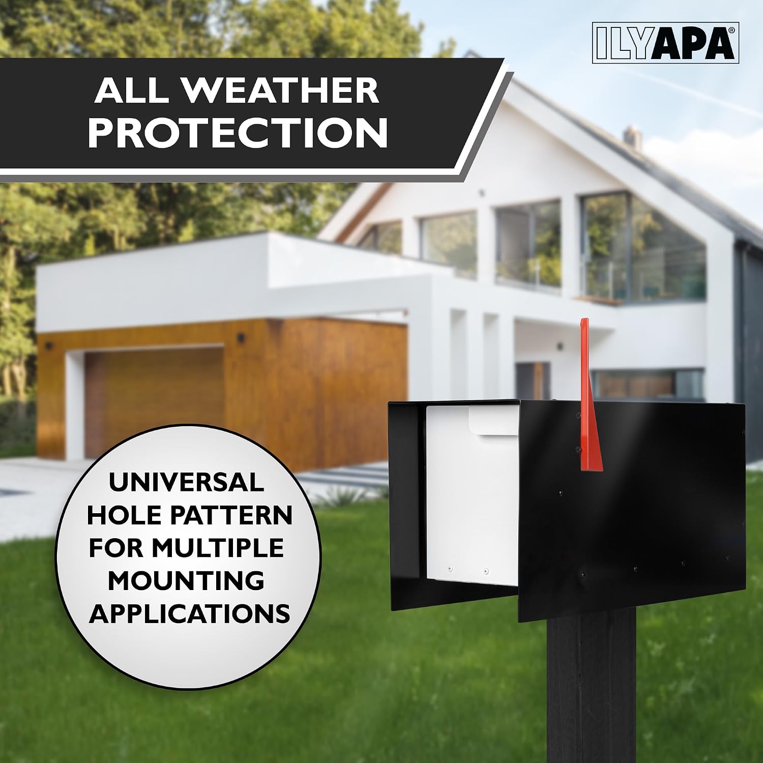 Ilyapa Modern Design Mailbox, Black & White Powder Coated, Tab Pull Handle, Durable and Corrosion Resistant, Stainless Steel Hinges & Magnetic Door
