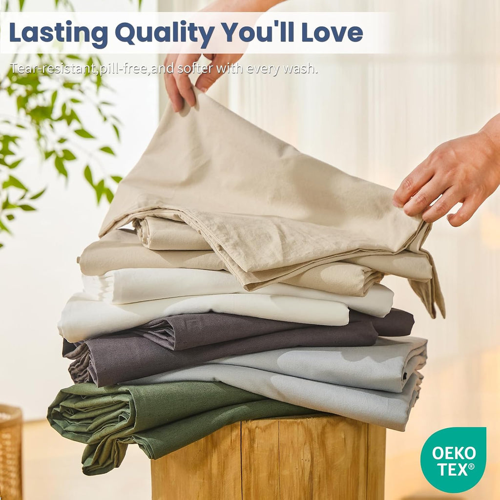 Bedlifes 100% French Linen Sheets Queen Size 18-24'Extra Deep Pocket 4-Piece Set Breathable & Moisture-Wicking,Soft & Durable Sheets for Thick Mattresses(Cool Gray)