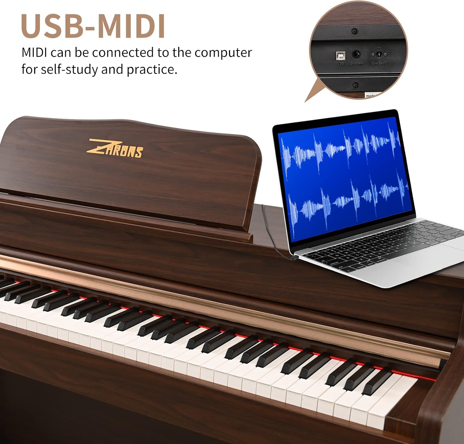 Digital Piano, 88 Key Full Weighted Keyboard Piano, Professional Acoustic Heavy Hammer Piano Keyboard, with Sheet Music Stand, Triple Pedal, Power Adapter, Supports USB-MIDI Connecting, Brown