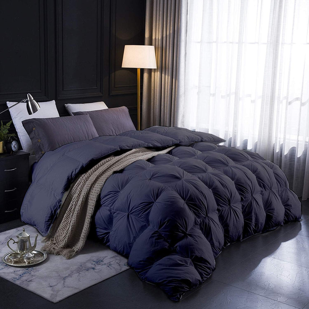 Fluffy & Thick 1500-TC Pinch Pleated Down Comforter Queen Size 88 x 92 Inches 1-Piece All-Season Duvet Insert, 850 GSM Micro Fill with All Side Corner Tabs 100% Egyptian Cotton
