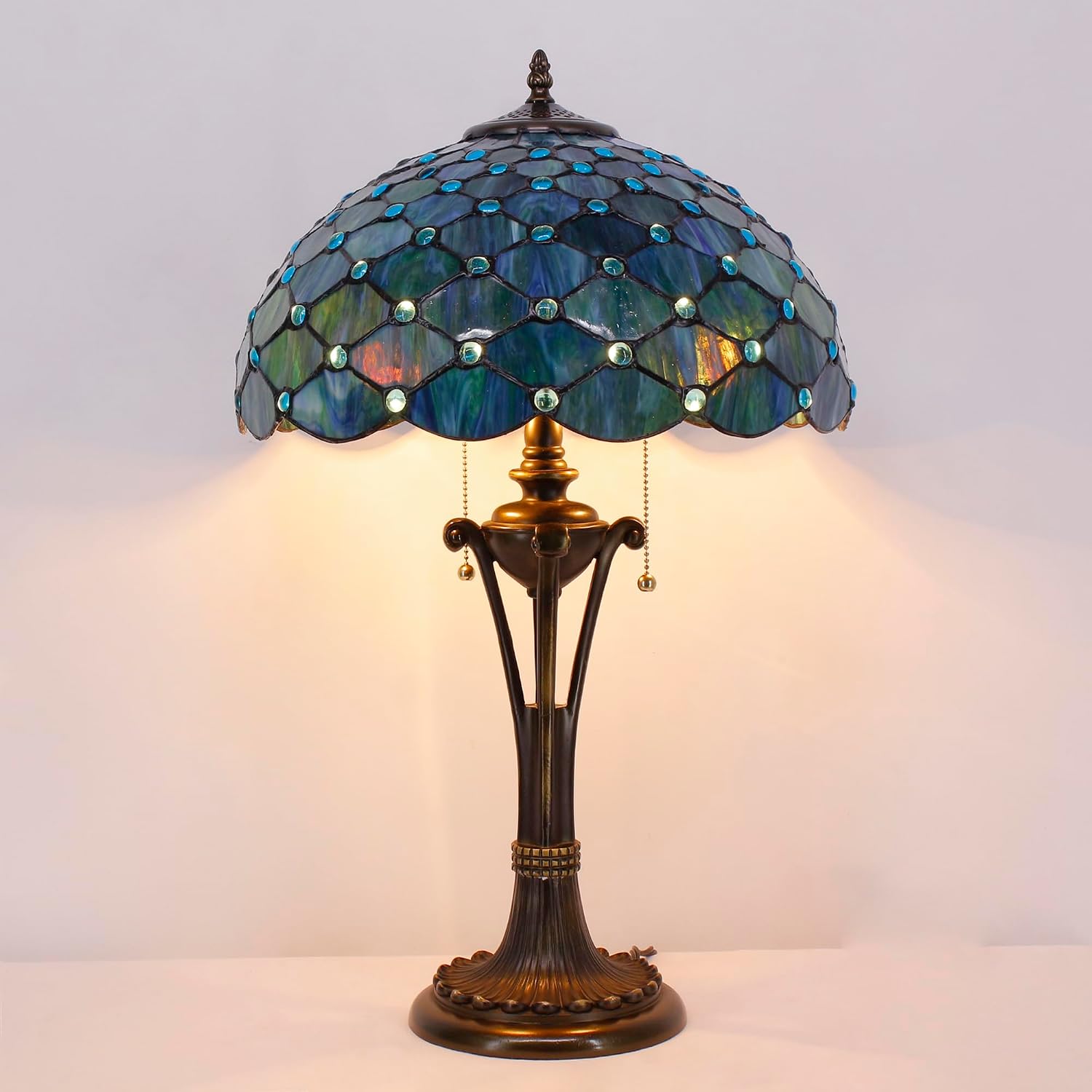 Tiffany Table Lamp Sea Blue Pearl Stained Glass Desk Lamp 16X16X24 Inches Reading Light