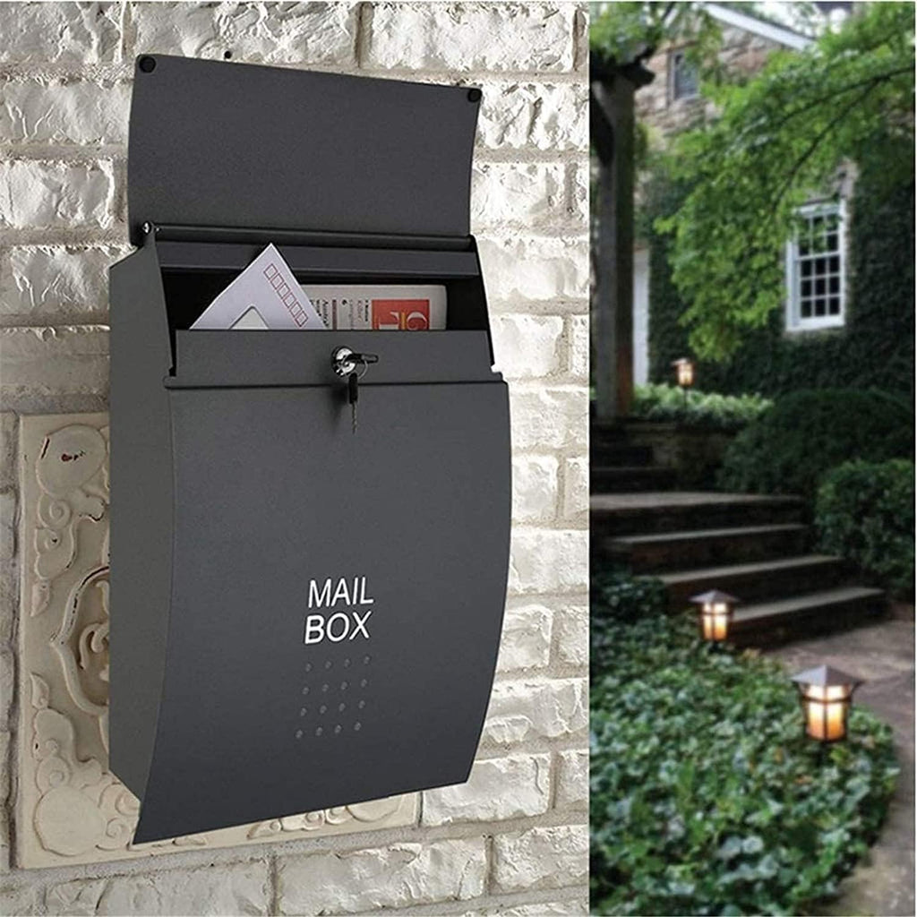 Wall-Mount Mailboxes Modern Villa Metal Mail Box ，Outdoor Rainproof Wall-Mounted Mailbox Household Large Magazine Postbox with Lock and Keys (Color : Black, Size : 32 * 10.5 * 45.5cm)