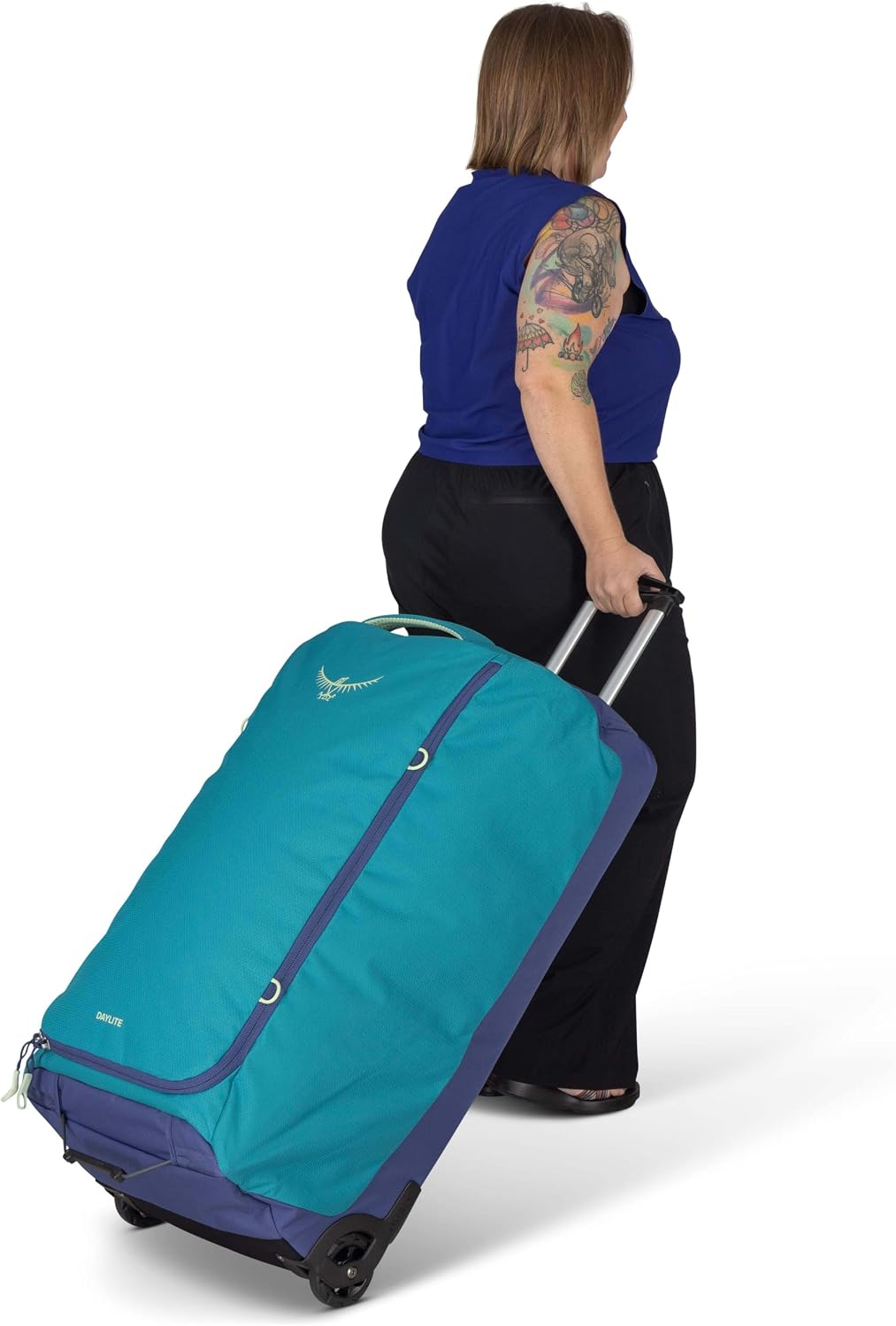 Osprey Daylite 115L Wheeled Collapsible Travel Duffel Bag - Lightweight Rolling Suitcase, Blue Spikemoss/Alkaline