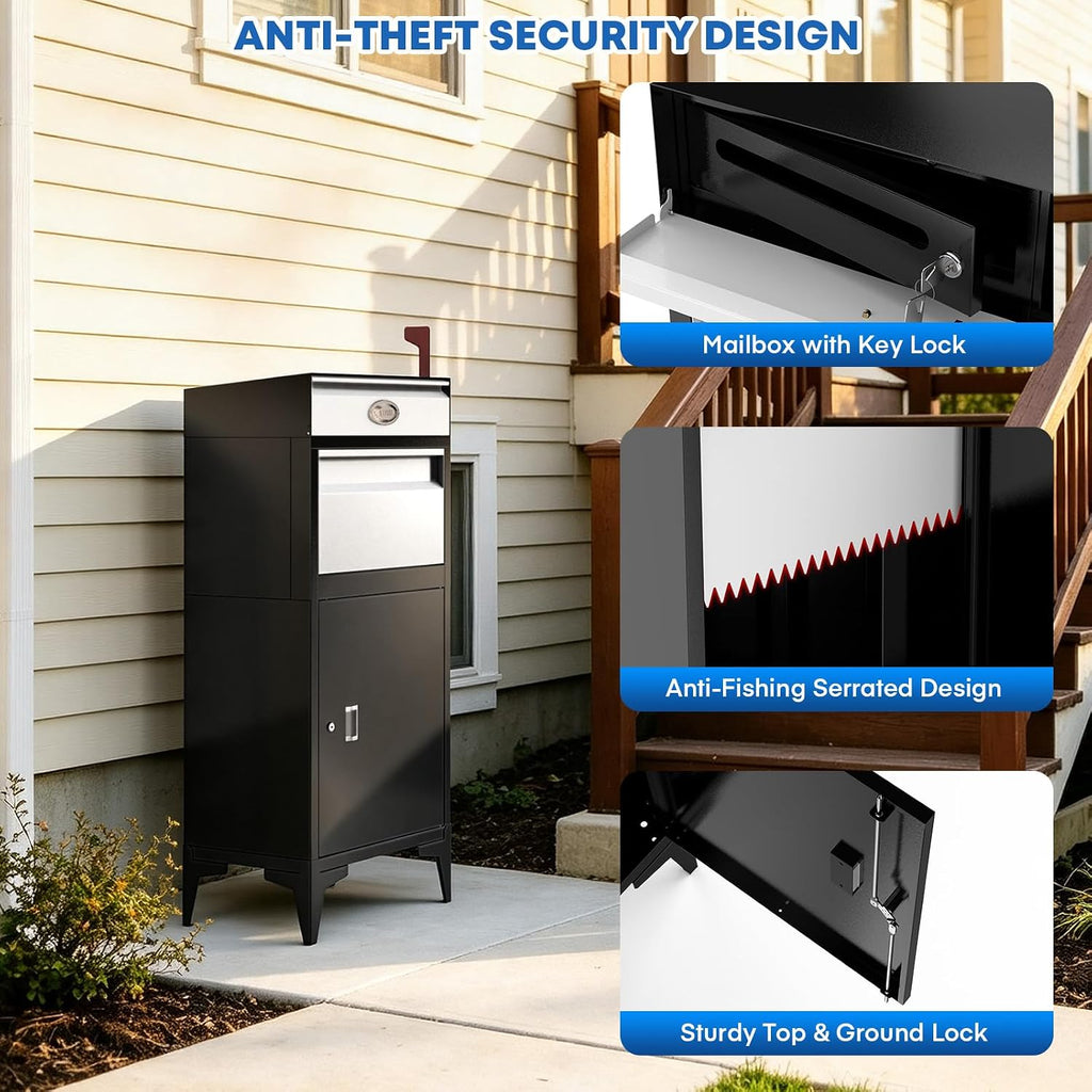 Pochar Large Package Delivery Boxes for Outside, Extra Large Mailbox for Parcel, Alloy Steel Post Mailbox, Lockable Anti-Theft Parcel Drop Box for Porch Curbside Office, 14.25' x 20.5' x 47.5'