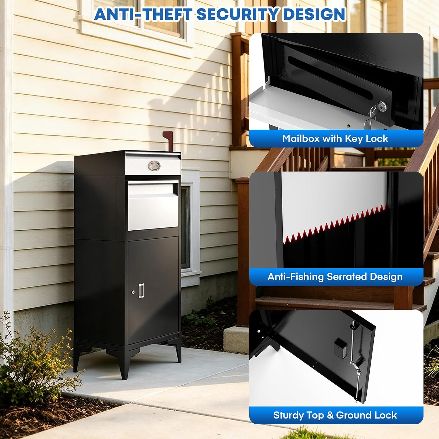 Pochar Large Package Delivery Boxes for Outside, Extra Large Mailbox for Parcel, Alloy Steel Post Mailbox, Lockable Anti-Theft Parcel Drop Box for Porch Curbside Office, 14.25' x 20.5' x 47.5'