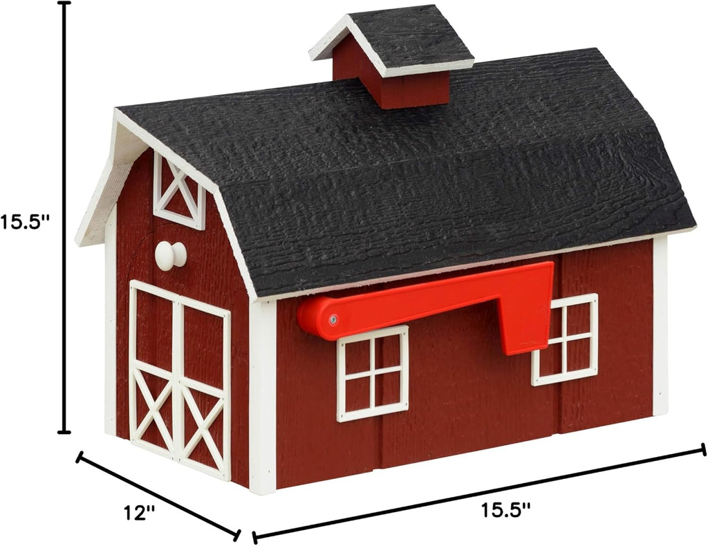 Amish Dutch Barn Painted Wooden Mailbox with Cupola (Red with White Trim)