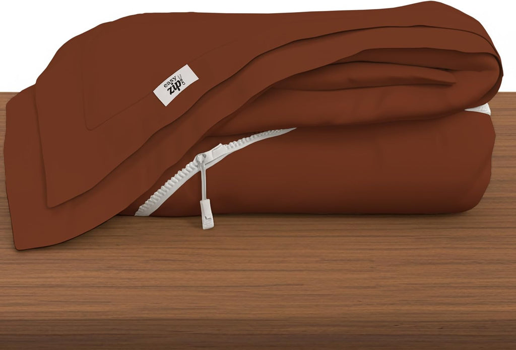 COTTON STICH 600 TC Zipper Fitted Sheet, 100% Egyptian Cotton, 18' Deep Pocket, Easy Zip Change, All-Around Secure Fit - Queen Size Bed - Chocolate
