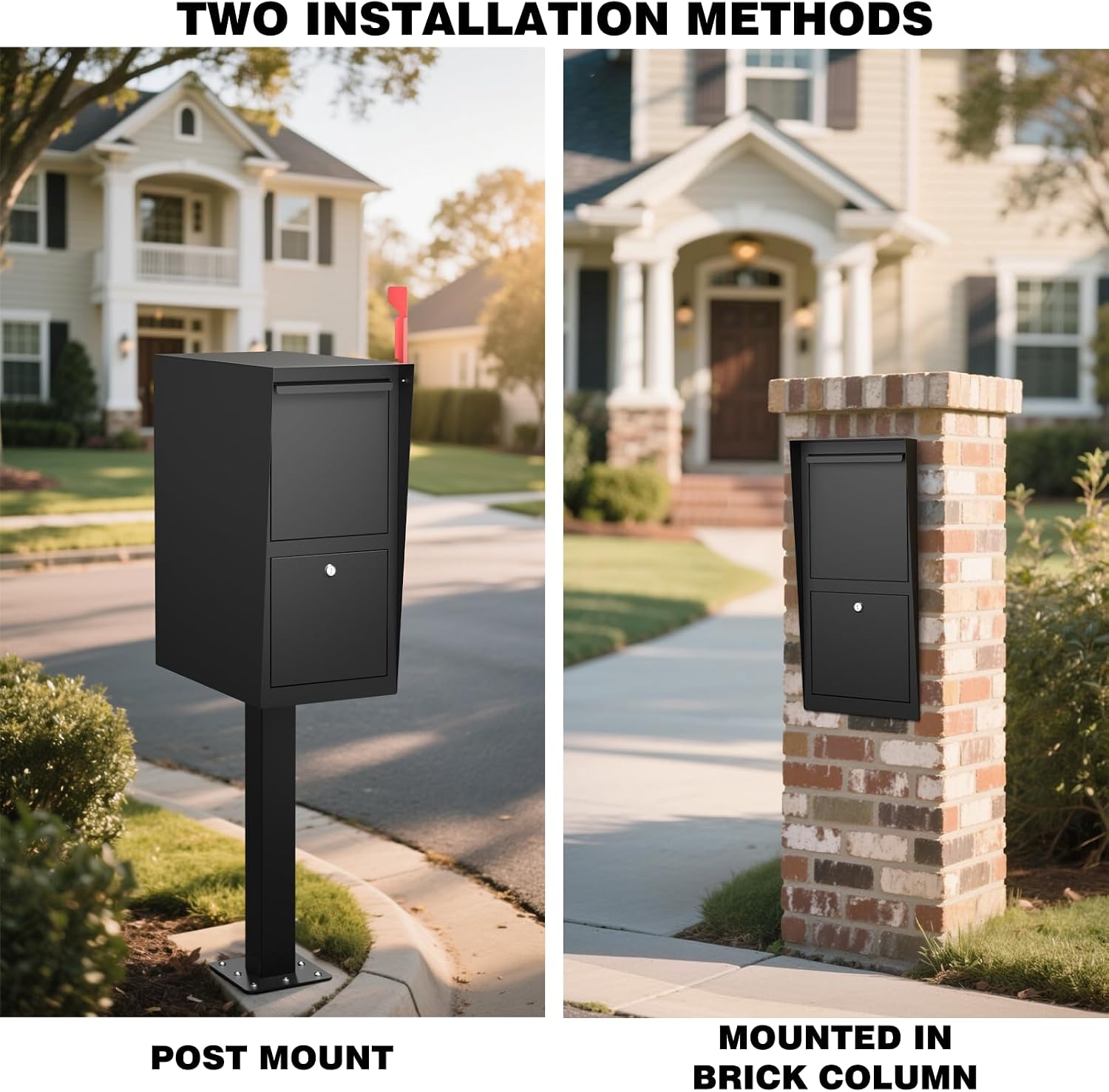 POCHAR Curbside Large Mailbox for Outside with Post - Locking Mailbox Post Mount with Base Plate - Weekend-Away Design Large Street Mail Box(Black)