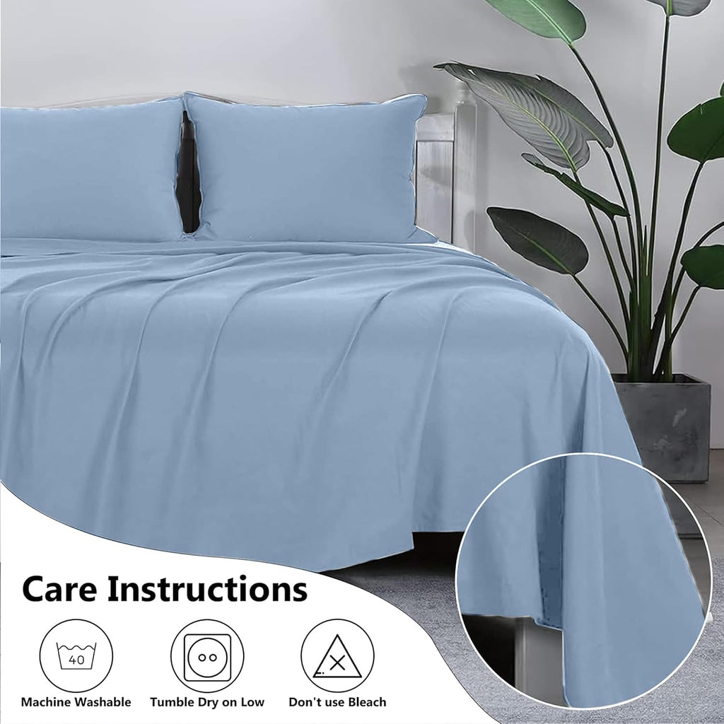 100% Egyptian Cotton Sheet Set Level Of Softness 1500TC Actual Hotel Quality Queen Size Sheets Mattresses Up To 22', Extra Soft Cooling Sheets for Hot Sleepers and Night Sweats - Light Blue Solid