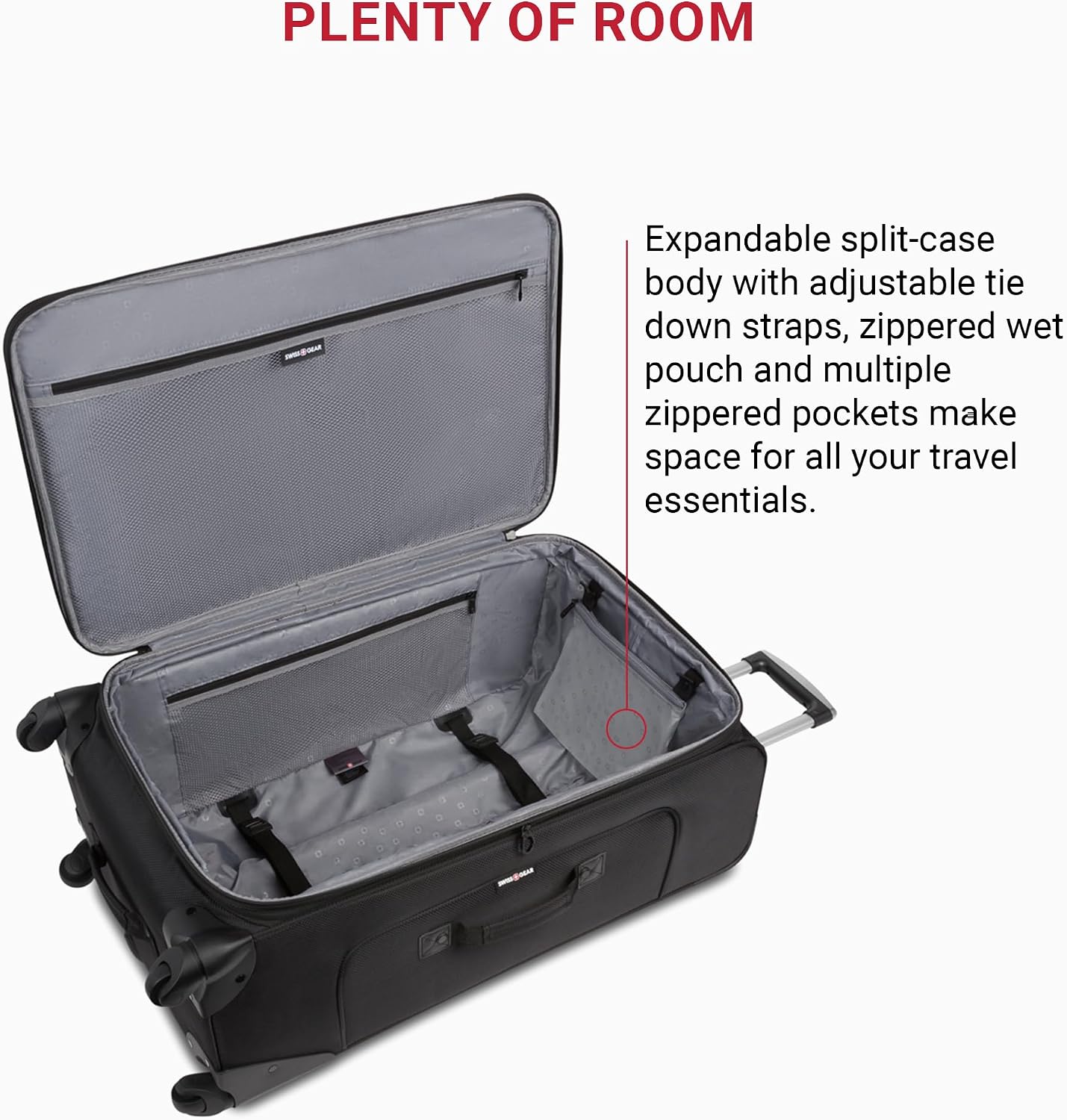 SWISSGEAR Sion Softside Expandable Spinner Luggage Durable Lightweight Travel Suitcase, Black, 3-Piece Set (Carry-On/Medium/Large)