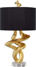 Kathy Ireland Impressions 33' Tall Sculpture Base Large Modern Luxury End Table Lamp Gold Leaf Finish Single Black Shade Living Room Bedroom Bedside Nightstand House Office Home Reading Kitchen