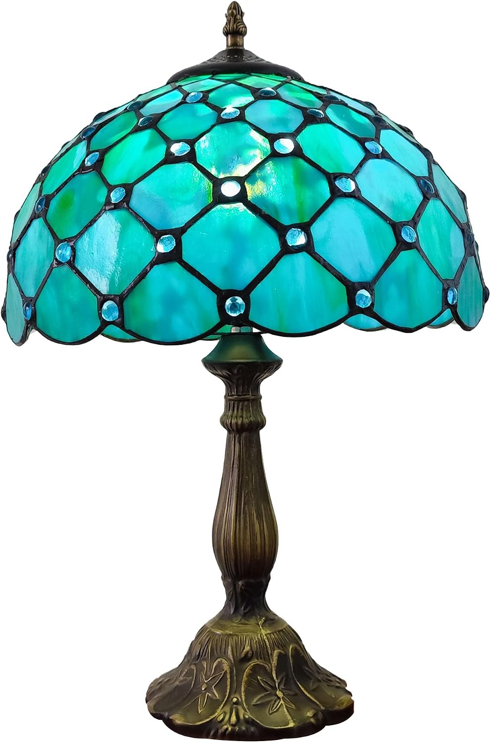 Tiffany Lamp Stained Glass Table Lamp Antique Bedside Desk Reading Light 3-Way Color LED Living Room Nightstand Light 12X12X19 Inches Home Office Desk Light