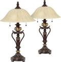 Kathy Ireland Amor Traditional Vintage Table Lamps 26' High Set of 2 Bronze Brown Marble Alabaster Champagne Glass Shade Decor for Living Room Bedroom House Nightstand Home Office Family