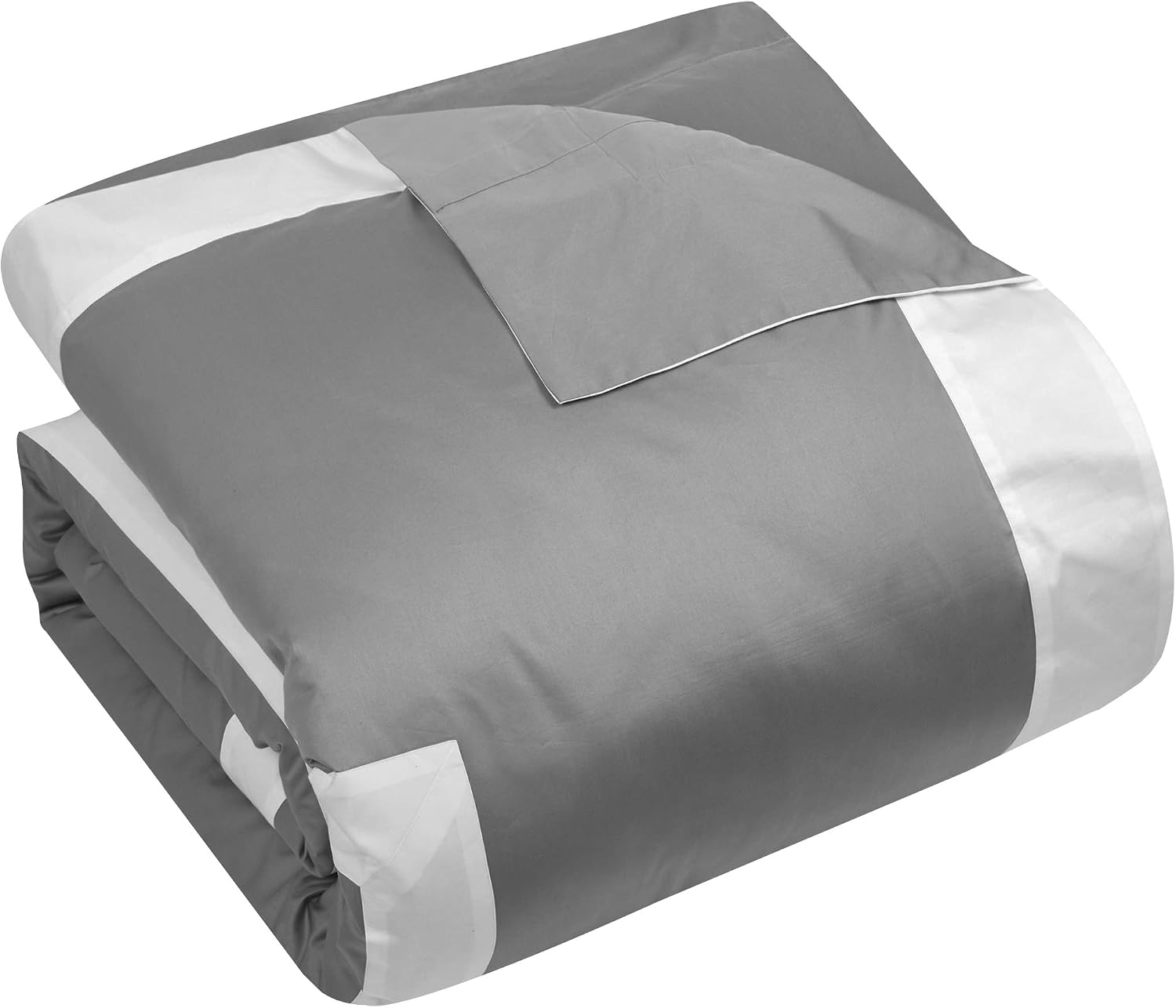 Casabolaj Bicolore Collection 3 Pieces Duvet Cover Set 100% Egyptian Cotton Sateen 400 Thread Count Bedding Sets Queen King-Frame Patchwork Manufacturing-Grey/White Color (Full)