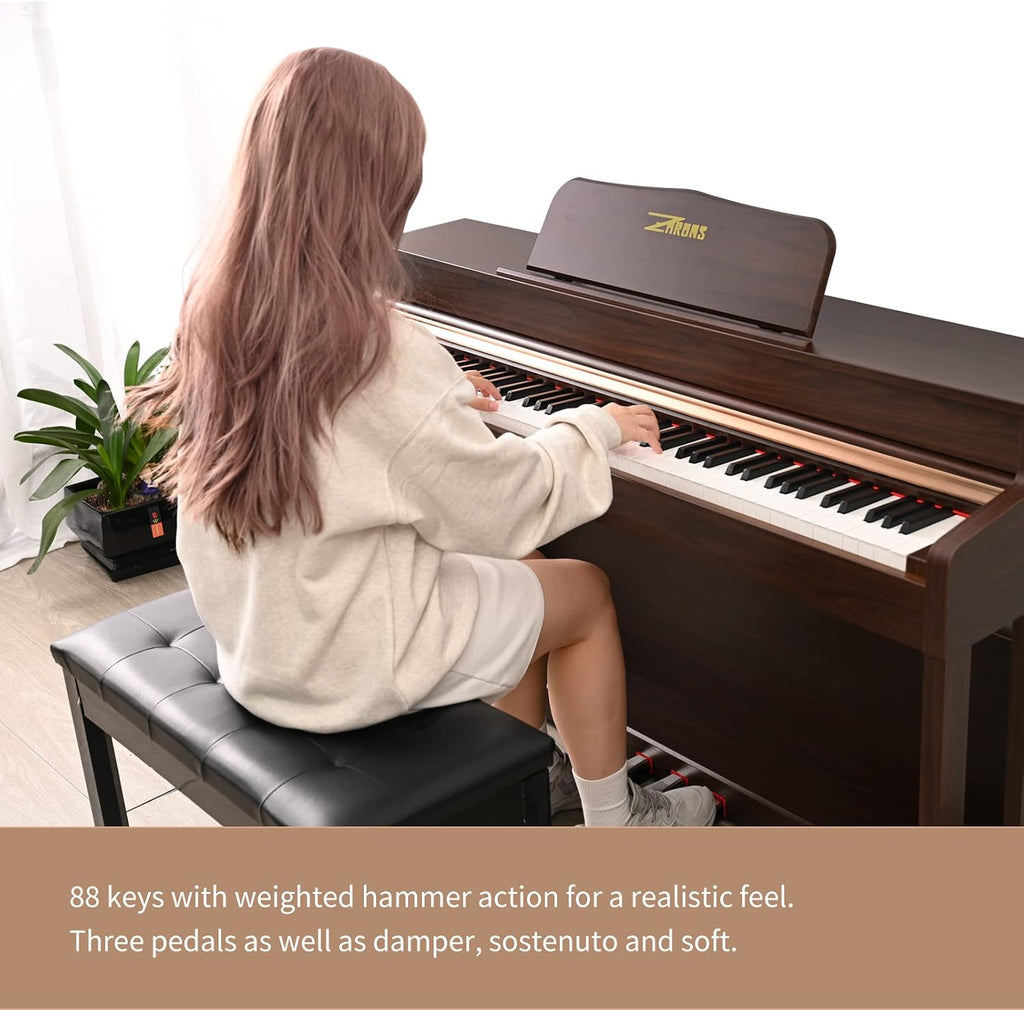 Digital Piano, 88 Key Full Weighted Keyboard Piano, Professional Acoustic Heavy Hammer Piano Keyboard, with Sheet Music Stand, Triple Pedal, Power Adapter, Supports USB-MIDI Connecting, Brown