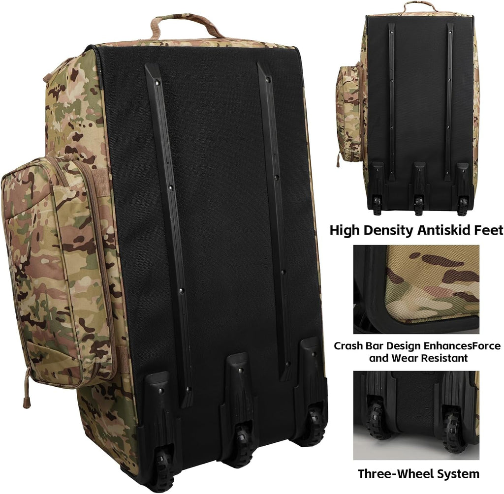 120L 3-Wheel Rolling Duffle Bag - Heavy Duty Military Deployment Bag, Durable Wheeled Duffle Luggage for Travel, Camping & Outdoor Adventures