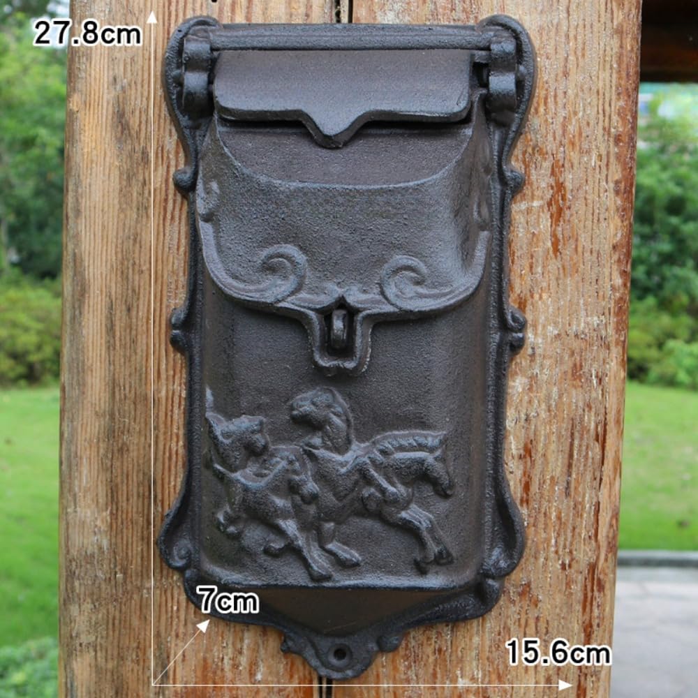 European Cast Iron Wall Mounted Mailbox, Heavy Duty Vintage Letter Box for Outside Decorative Post Box for Villa Courtyard Garden