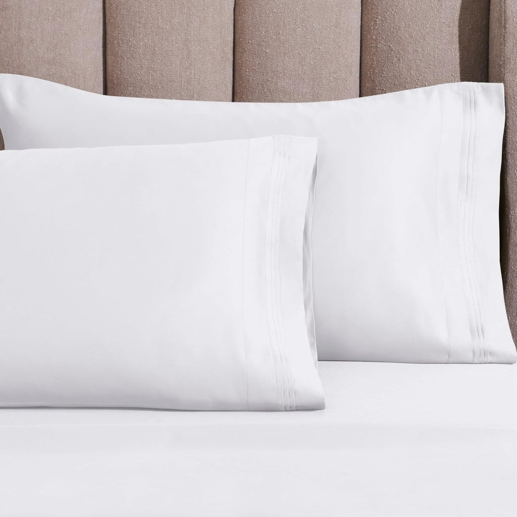 Superior Egyptian Cotton 4 Piece Sheet Set, Luxury 1000 Thread Count, Modern Design, Sustainable Sheets, Ultra-Soft Basics, Solid, Deep Pocket Fitted Sheet, Flat Sheet, Pillowcases, Queen, White