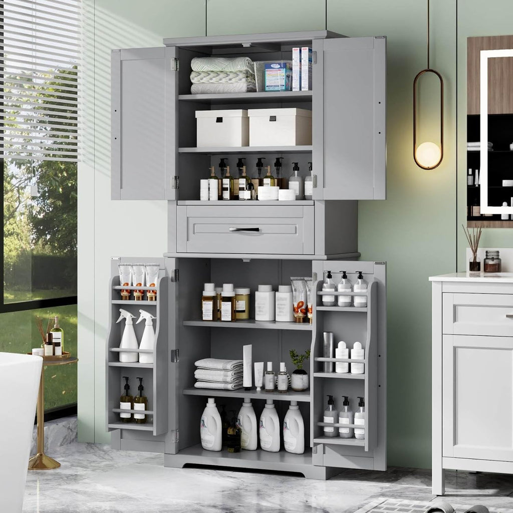 Tall Storage Cabinet with Adjustable Shelves, Large Drawer, and Door Storage Racks, 72' Kitchen Pantry Organizer with Magnetic Door Stopper and Metal Handles, Waterproof Finish for Home Use
