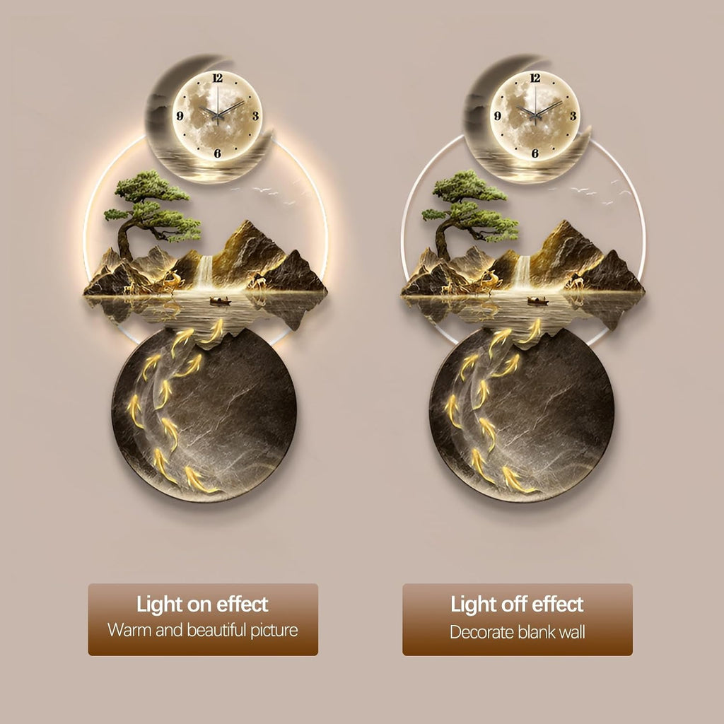 XQDYSG Wall Sculptures 3D Wall Art Decor Clock Plug-in Power Supply Home Decor Wall Modern Wall Hanging Sculpture Painting with LED Light for Bedroom Living Room Apartmen(Stylle D,19.6 * 39.37IN)