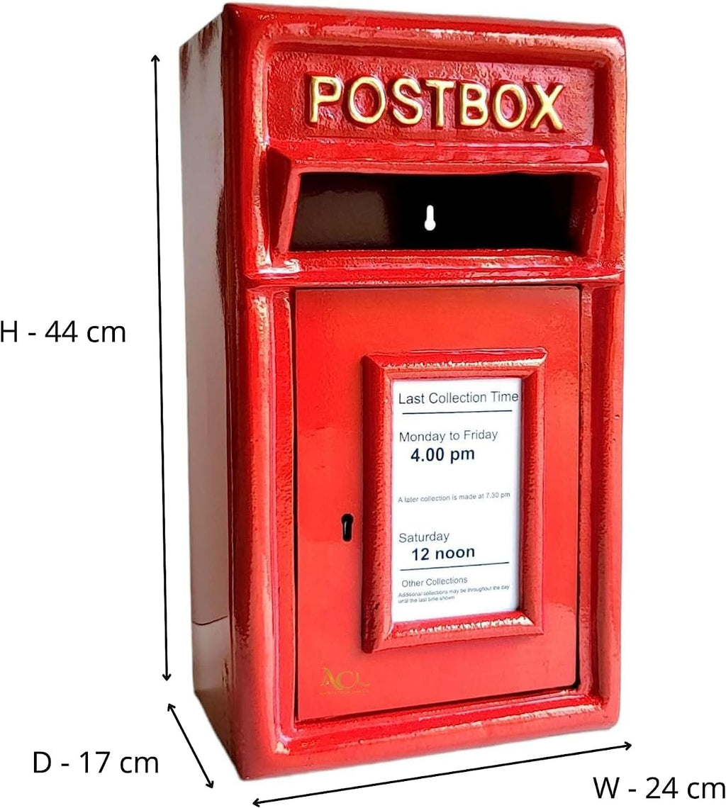 ACL Royal Mail Post Box – Red Mail Box with Lock – Pillar/Wall Mounted Post Box – Lockable Postage Box Royal Mail Replica – Durable Cast Iron Post Office Box (Post Box RED 17D x 44H)